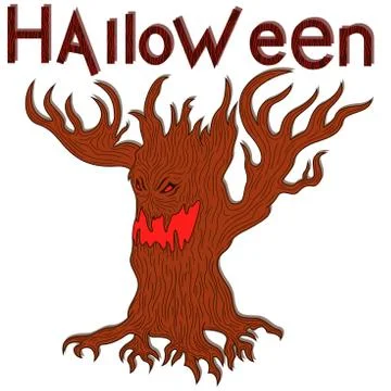 Halloween evil twisted tree Stock Illustration