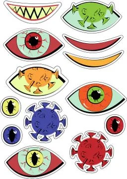Halloween eyes&smiles vector sticker pack Stock Illustration
