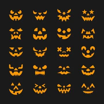 Halloween face set. Flat design symbol collection Stock Illustration