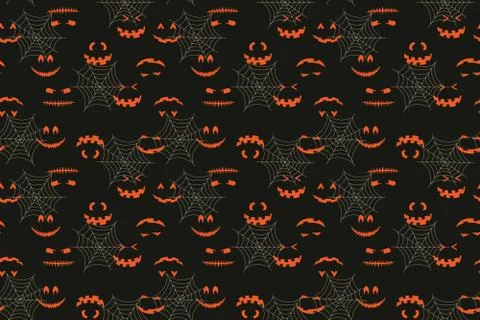 Halloween face in spiderweb seamless pattern Stock Illustration
