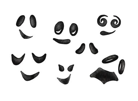Halloween faces for pumpkins or ghosts. Watercolor painting. decoration Stock Illustration
