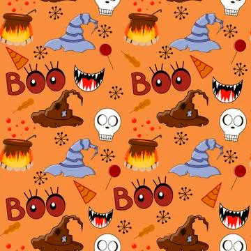 Halloween festive seamless pattern background with hand drawing element Stock Illustration