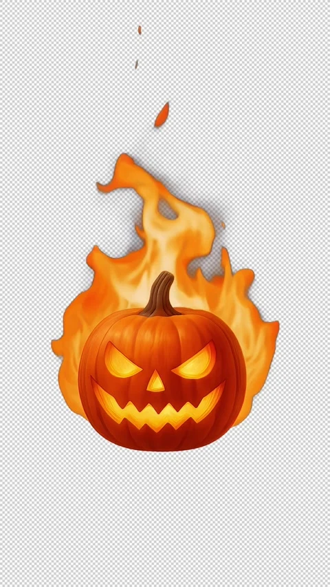 Halloween fire pumpkin – 3d render looped with alpha channel. Stock Footage 312499893