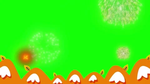 Halloween fireworks exploding over orange pumpkin hills on green screen Stock-Footage 340940812