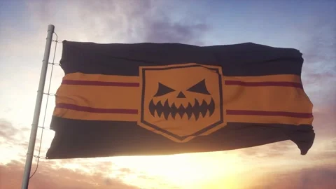 Halloween flag waving in the wind, sky and sun background 库存影片 161910963