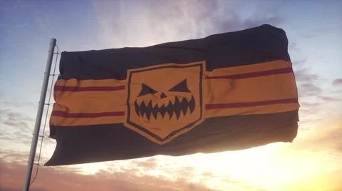 Halloween flag waving in the wind, sky and sun background. 3d rendering Stock Illustration