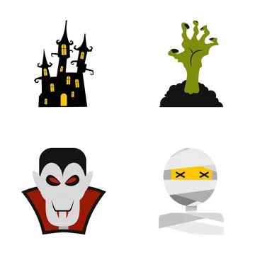 Halloween flat design icons set depicting spooky characters Stock Illustration