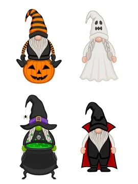 Halloween flat gnomes Stock Illustration