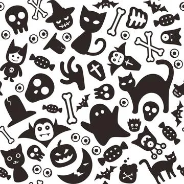 Halloween flat icon design set, squared seamless pattern Stock Illustration