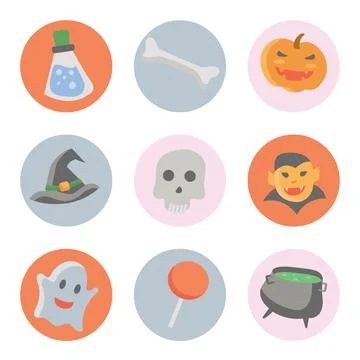 Halloween Flat Icon Set Collection.Vector Illustration Stock Illustration