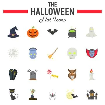 Halloween flat icon set, scary symbols collection Stock Illustration