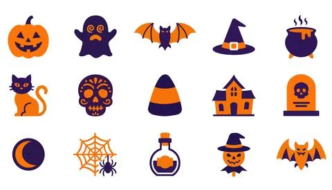Halloween flat icon set for spooky holiday design Stock Illustration