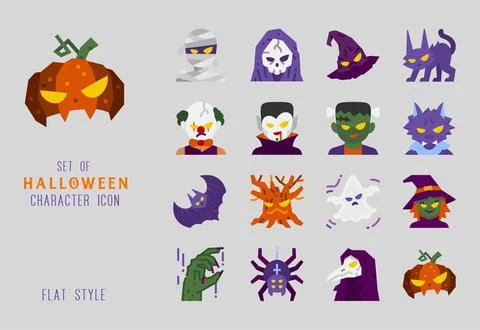 Halloween flat icon vector set Stock Illustration