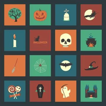 Halloween flat icons set Stock Illustration