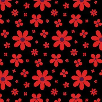 Halloween floral pattern with red flowers on black Illustrazione stock