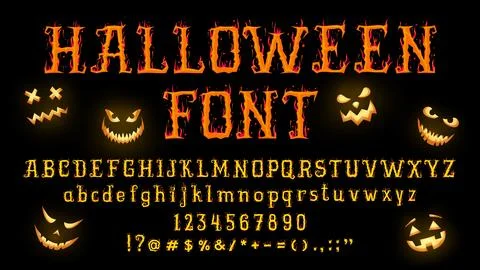 Halloween font, witch type, fire flame alphabet Stock Illustration