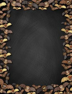 Halloween frame with bats, black background - 3D illustration Stock Illustration