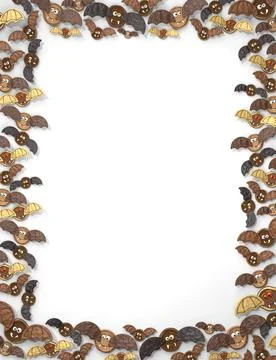 Halloween frame with bats, white background - 3D illustration Stock Illustration