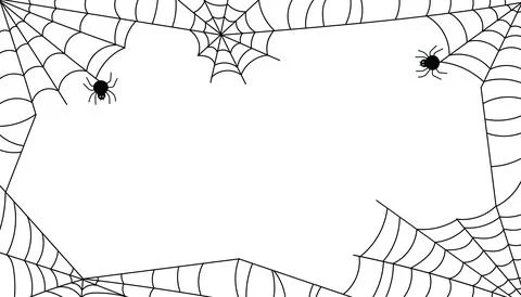 Halloween frame with black spider web and spiders on white background. Stock Illustration