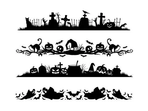 Halloween frame border and divider with cemetery Stock Illustration