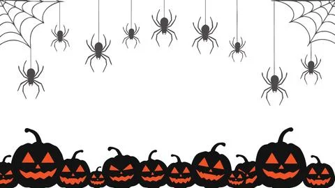 Halloween frame border with hanging spiders and pumpkins vector Ilustração Stock