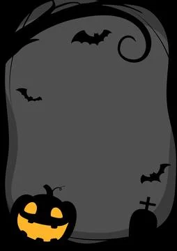 Halloween frame dark grey background pumpkin bat graveyard border template .. Stock Illustration