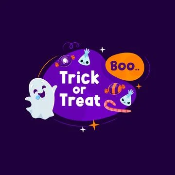 Halloween frame with ghost and festive sweets Stock Illustration