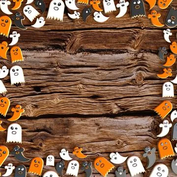 Halloween frame with ghost cookies - 3D illustration Stock Illustration