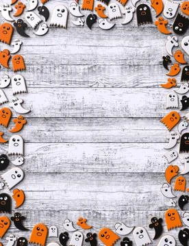 Halloween frame with ghost cookies - 3D illustration Stock Illustration