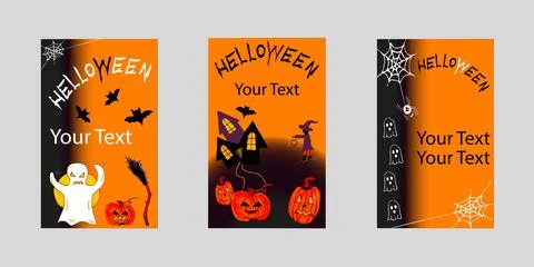 Halloween frame pumpkins ghosts poster orange and black background web vector Stock Illustration