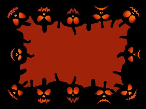 Halloween frame with scary pumpkins. Border with pumpkin lantern Stock Illustration