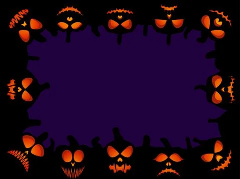 Halloween frame with scary pumpkins. Border with pumpkin lantern Stock Illustration