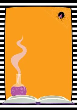 Halloween frame spider book potion Stock Illustration