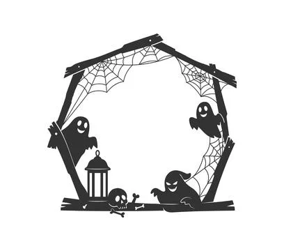 Halloween frame with spooky ghost silhouettes Stock Illustration