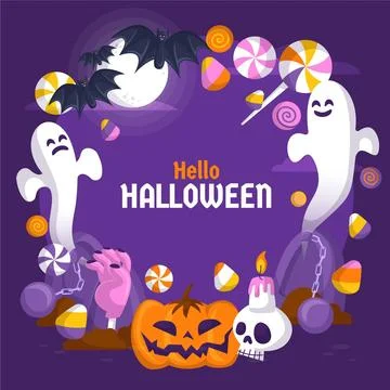 Halloween frame template with bats and ghosts Stock Illustration