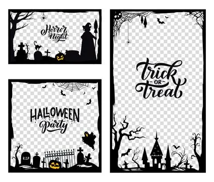 Halloween frame templates with witch, ghost, bats Stock Illustration