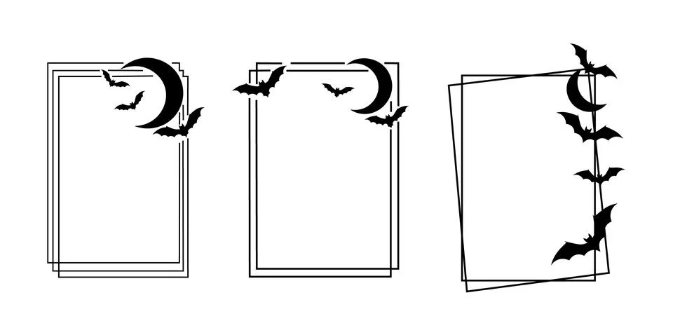 Halloween Frames with Bats and Moon - Vector Set 스톡 일러스트