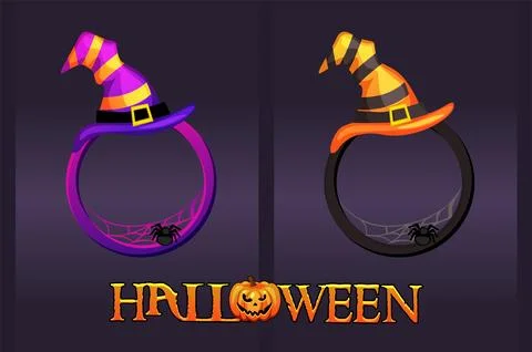 Halloween frames with hat, round avatars blank for game design. Illustrazione stock