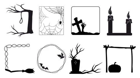 Halloween frames set. Silhouettes of candles and pumpkin. International holiday Stock Illustration