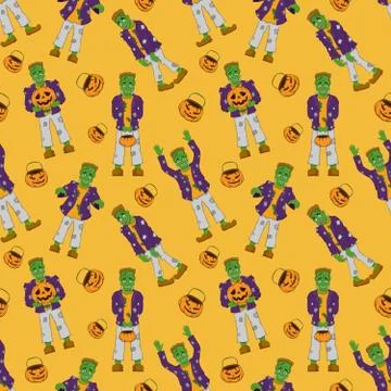 Halloween frankenstein character pattern background Stock Illustration