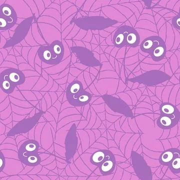 Halloween fruit monsters seamless cherry pattern for fabrics and linens Stock Illustration