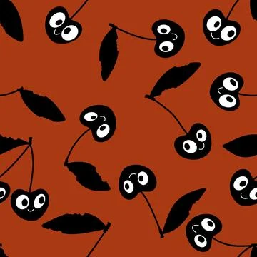 Halloween fruit monsters seamless cherry pattern for fabrics and linens Stock Illustration