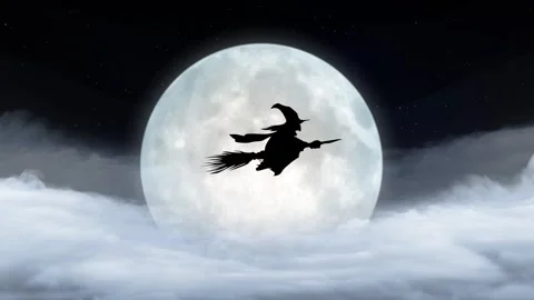Halloween Full Moon Witch Flight Clouds 4K Loop Stock Footage 341833716