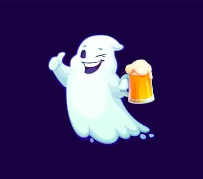 Halloween funny ghost character with beer glass Stock Illustration