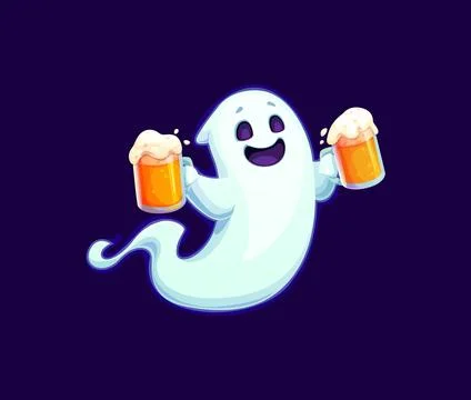 Halloween funny ghost character with beer glass Stock Illustration