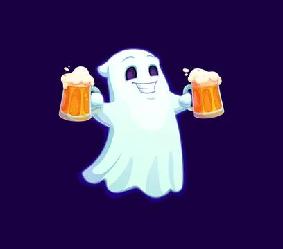 Halloween funny ghost character with beer tankards Stock Illustration