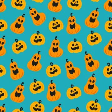 Halloween funny Pumpkin head vector seamless pattern. Stock Illustration