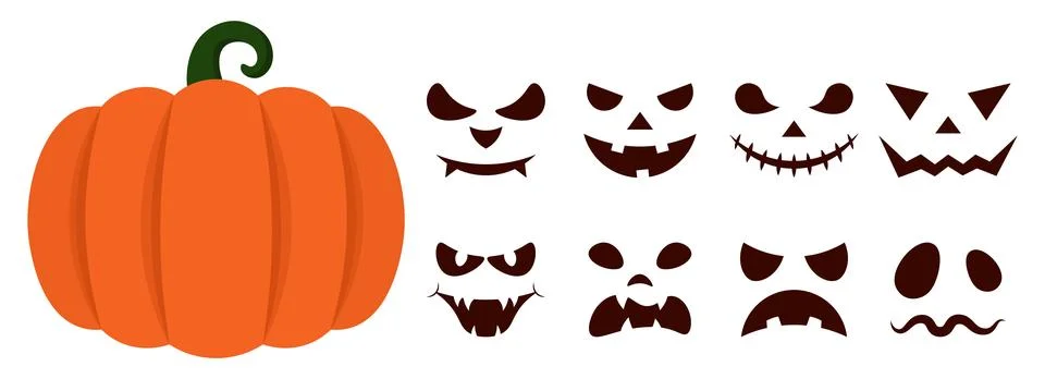 Halloween Generator. Pumpkin Faces. Vector Illustration In Flat Style Stock Illustration