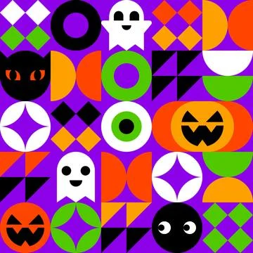 Halloween Geometric Spooky Pattern Vector Stock Illustration