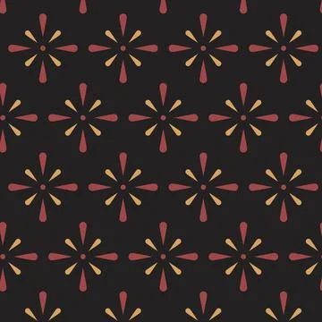 Halloween geometric star pattern with red and yellow motifs on dark backgroun Stock Illustration